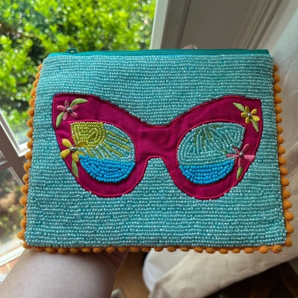 Seed Beaded Sunglasses Clutch Bag, beaded pouch,cosmetic bag